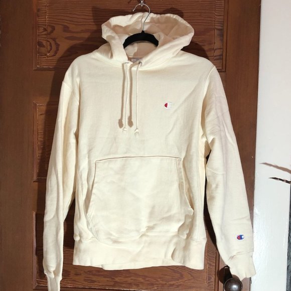 cream reverse weave champion hoodie